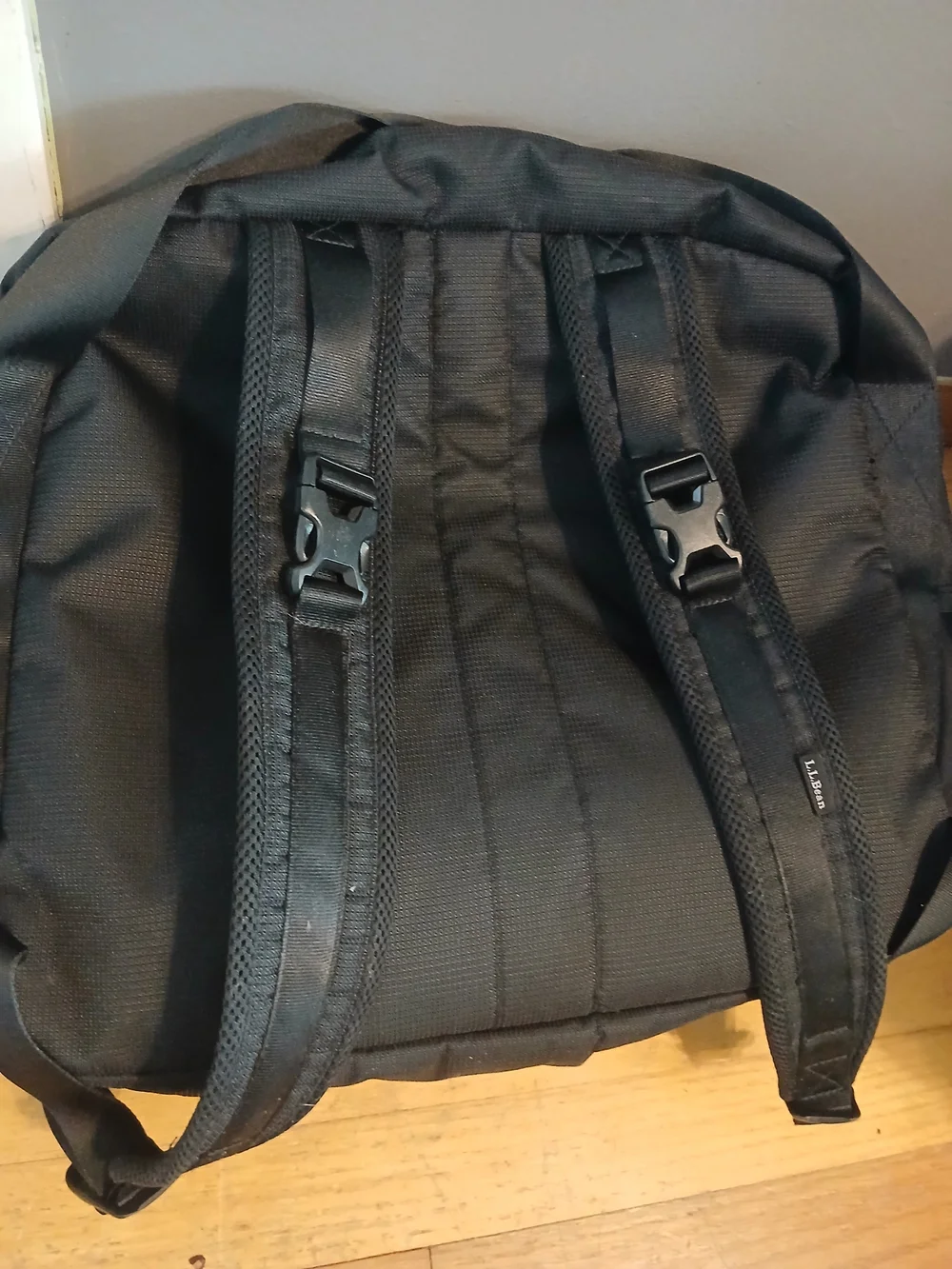 L.L.Bean Black Diaper Bag Backpack with Printed Interior Lining, Zip Closure
